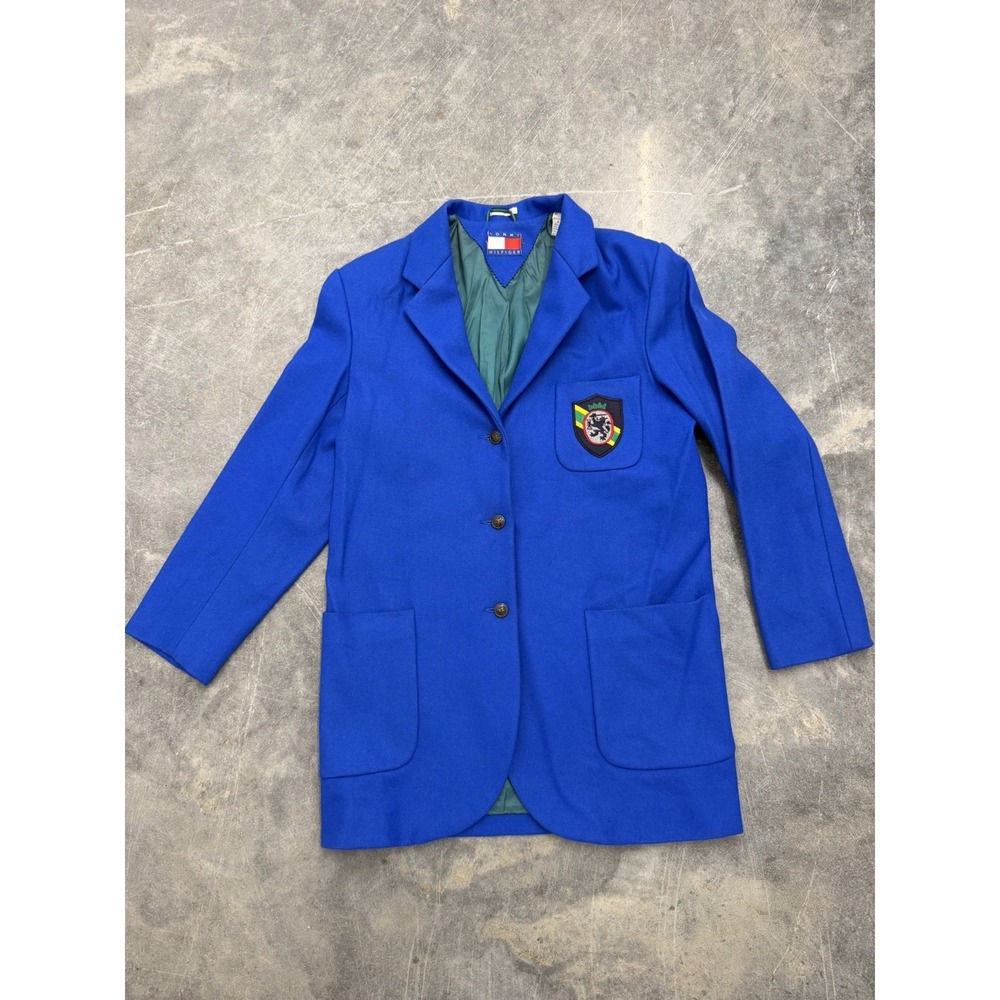 Tommy Hilfiger Vintage Women's Med Blue Long Blazer Jacket Patched Pocket 1990s